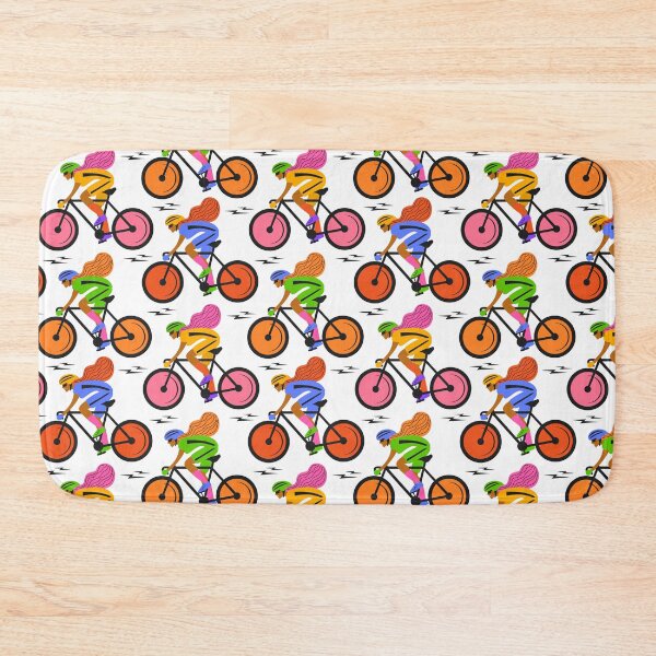 Item preview, Fun retro revival style neon rainbow bright and bold colors racing cyclist sportswoman pattern designed and sold by artgeige.