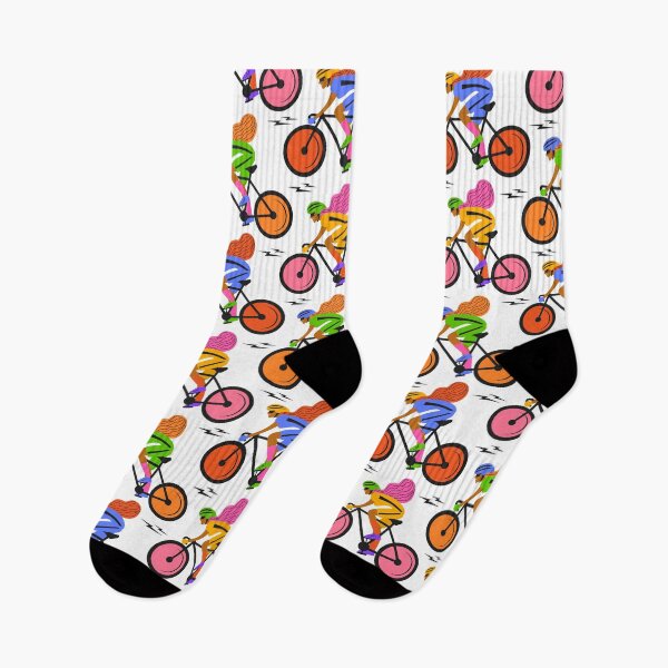 Item preview, Fun retro revival style neon rainbow bright and bold colors racing cyclist sportswoman pattern designed and sold by artgeige.