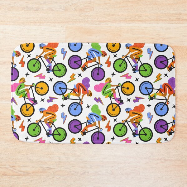 Item preview, Fun retro revival Y2K style neon rainbow bright and bold colors racing cyclist sportswoman pattern designed and sold by artgeige.