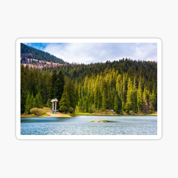 Synevyr lake among the forest in beautiful light Sticker