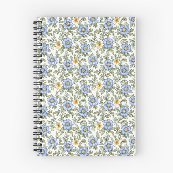 Aperçu de l'œuvre motif floral bleu et jaune vintage créée et vendue par PoppyLaneStudio.