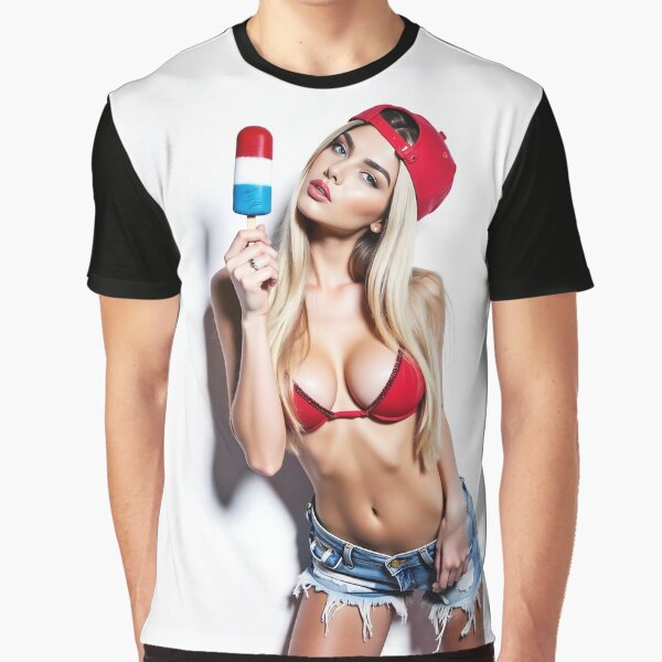 Item preview, Fine Erotic Art Poster Print - "Modern Pinup, Red, White and Blue - Popcicle #3" Featuring a Hot Blonde Bikini Model with Big Boobs - Tshirts - Mugs - Phone Cases and More.   designed and sold by Nico Simon Princely.