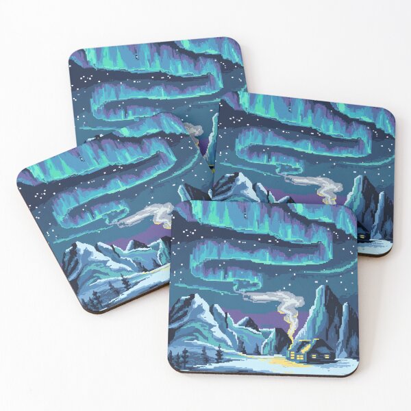 Item preview, Pixel Art Northern Lights Cozy Cabin in Snowy Mountains designed and sold by NaturePixel.