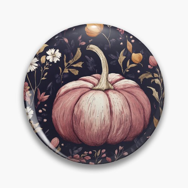 Item preview, pink pumpkins and wildflowers on dark background designed and sold by PoppyLaneStudio.