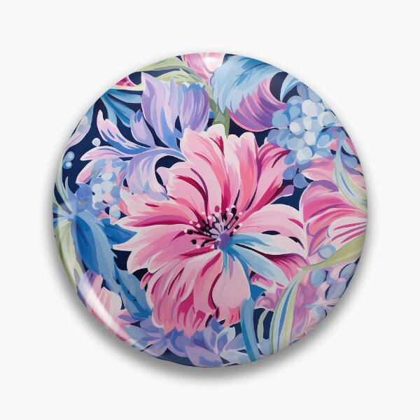 Item preview, bold pink and blue florals designed and sold by PoppyLaneStudio.