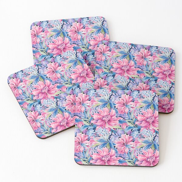 Item preview, bold pink and blue florals designed and sold by PoppyLaneStudio.