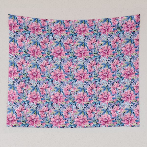 Item preview, bold pink and blue florals designed and sold by PoppyLaneStudio.