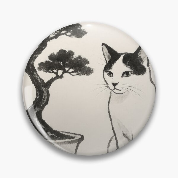 Item preview, Serenity in Ink- Japanese Bobtail with Bonsai designed and sold by LesChatsArt.