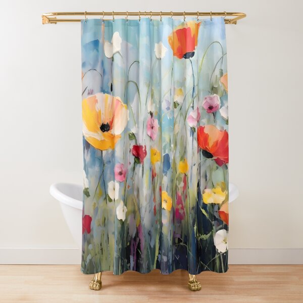 Sunlit Meadow of Poppies Shower Curtain