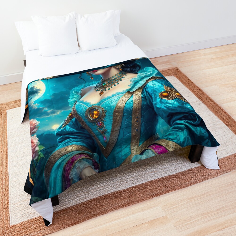 Moonlit Portrait Of The Renaissance Beauty Aurelia Valeriana Gorgeous AI Concept Art by Xzendor7 Decorative Art Print Comforter