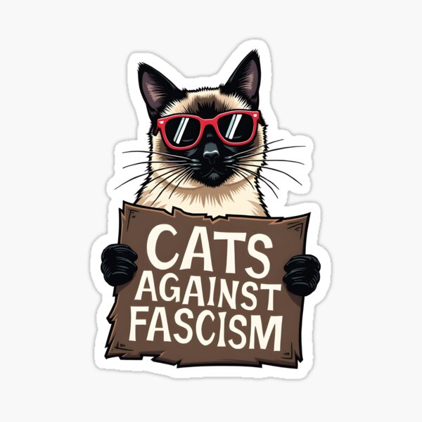 Artikel-Vorschau von Katzen gegen Faschismus – Siamkatze hinter Schild, Vektorgrafik-T-Shirt-Design, designt und verkauft von WAUZ.