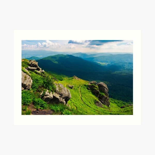 path to a tiger face cliff above the valley Art Print