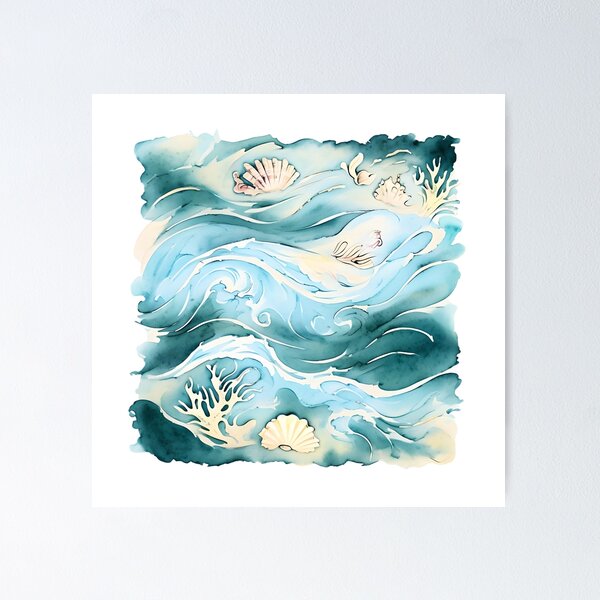 Item preview,  Loose Watercolor Ocean Scene – Tranquil Waves & Seaside Serenity designed and sold by NiobesSkein.