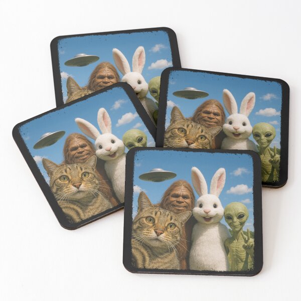 Item preview, Cat Bigfoot Easter Bunny Alien Selfie BFF Funny Photo UFO designed and sold by d247.