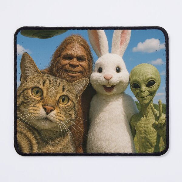 Item preview, Cat Bigfoot Easter Bunny Alien Selfie BFF Funny Photo UFO designed and sold by d247.