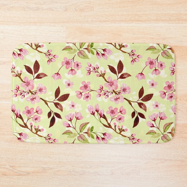 Item preview, Pink Watercolor Cherry Blossoms Pattern (Green Background) designed and sold by andrebalest.art.