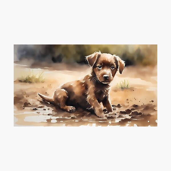 Item preview, Brown Puppy in Puddle designed and sold by BookCovered.