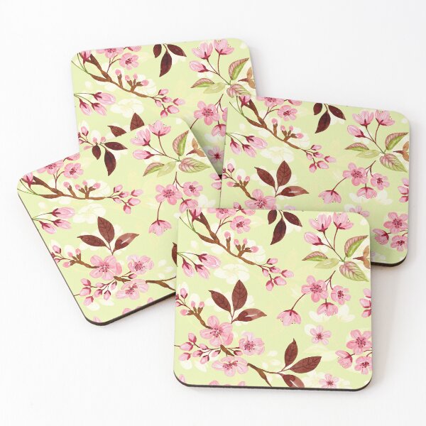Item preview, Pink Watercolor Cherry Blossoms Pattern (Green Background) designed and sold by andrebalest.art.