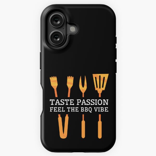 Aperçu de l'œuvre Goûtez la passion Ressentez l'ambiance du barbecue Outils de gril dorés créée et vendue par SplashTastic.