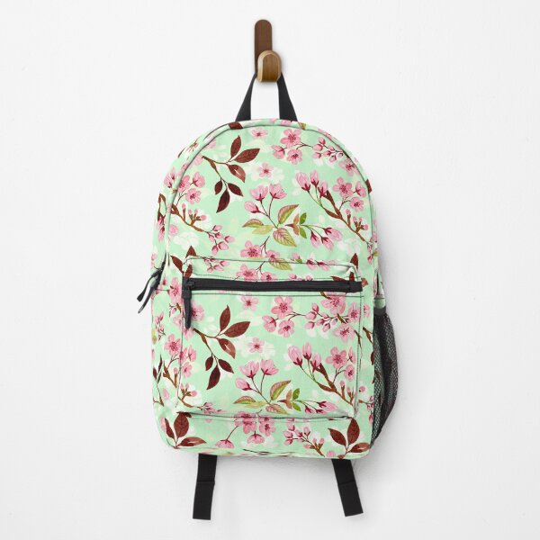 Item preview, Pink Watercolor Cherry Blossoms Pattern (Mint Background) designed and sold by andrebalest.art.