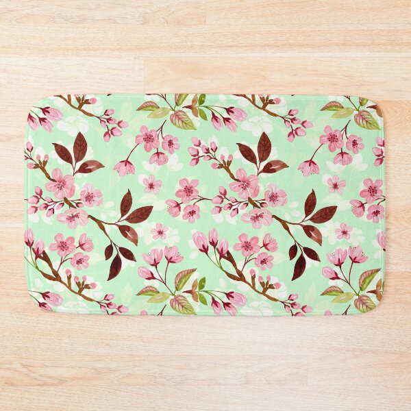 Item preview, Pink Watercolor Cherry Blossoms Pattern (Mint Background) designed and sold by andrebalest.art.