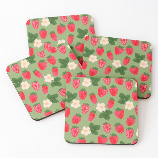 Item preview, Strawberry fields on asparagus green background designed and sold by Blooming June Design.