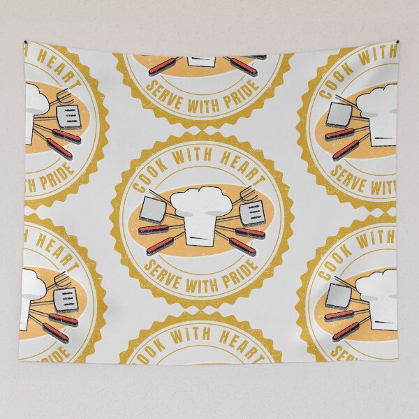 Item preview, Cook With Heart Serve With Pride Golden Grill Emblem designed and sold by SplashTastic.