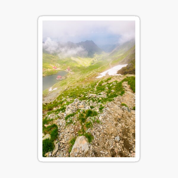 Balea lake in fog view from the top Sticker