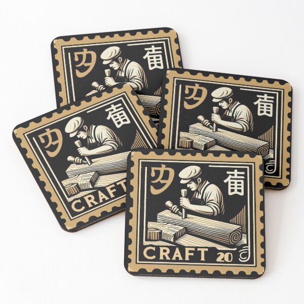 Item preview, Japanese Woodworker Craft Stamp Retro Vintage Carving Artisan Design designed and sold by No1RetroStamps.