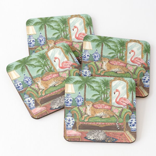 Item preview, Tropical Chinoiserie Lounge with Cheetah and Flamingo) designed and sold by svarupa.