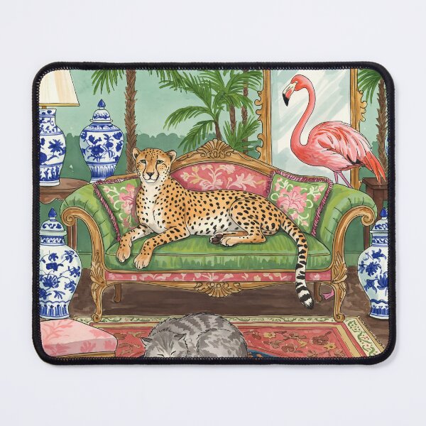 Item preview, Tropical Chinoiserie Lounge with Cheetah and Flamingo) designed and sold by svarupa.