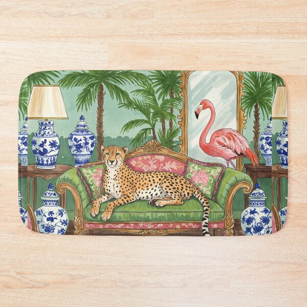 Item preview, Tropical Chinoiserie Lounge with Cheetah and Flamingo) designed and sold by svarupa.