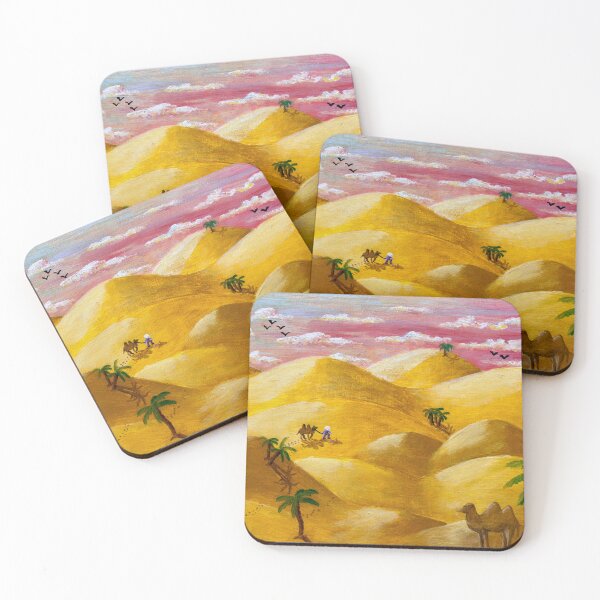 Item preview, Desert landscape, pink sky, tranquil scenery - oil painting designed and sold by Vision Illustrated.