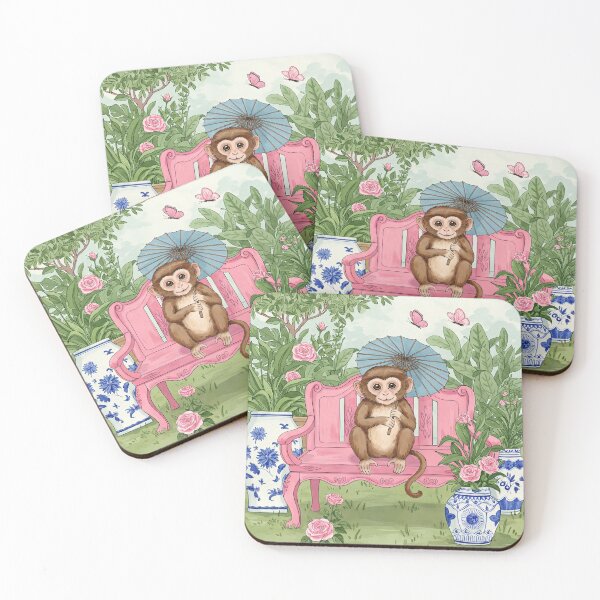 Item preview, Monkey with Parasol in Chinoiserie Garden designed and sold by svarupa.