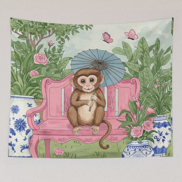 Item preview, Monkey with Parasol in Chinoiserie Garden designed and sold by svarupa.
