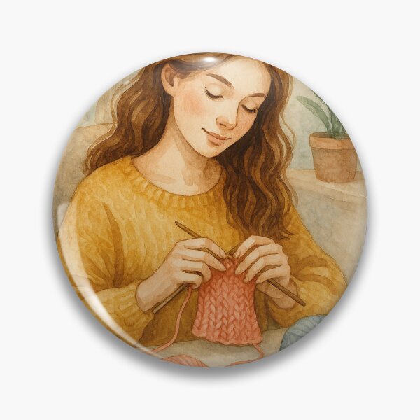 Item preview, Watercolor Girl Knitting with Yarn in Cozy Home designed and sold by Lacritsa .