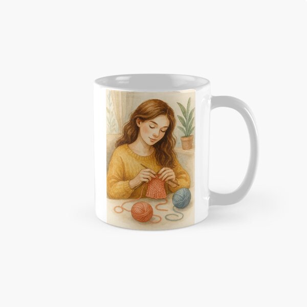 Item preview, Watercolor Girl Knitting with Yarn in Cozy Home designed and sold by Lacritsa .