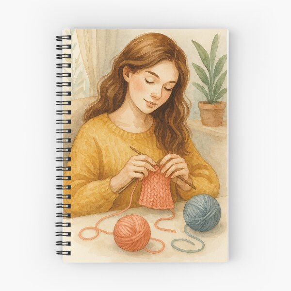 Item preview, Watercolor Girl Knitting with Yarn in Cozy Home designed and sold by Lacritsa .