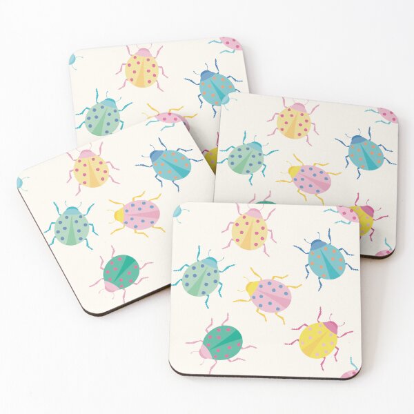 Item preview, Colorful bugs with pastel ladybugs and off-white / cream background designed and sold by StudioPippinDesigns.