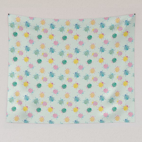 Item preview, Colorful bugs with pastel ladybugs and soft green background designed and sold by StudioPippinDesigns.