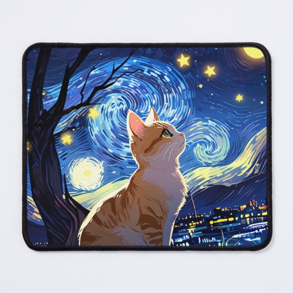 Item preview, Starry Night Cat A Van Gogh Inspired Digital Artwork designed and sold by Life is cat.