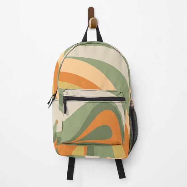 Item preview, Retro Abstract New Groove Swirl Pattern in Mossy Sage Olive Green and Orange designed and sold by kierkegaard.