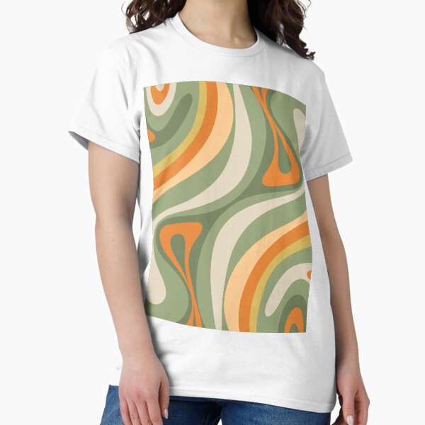 Item preview, Retro Abstract New Groove Swirl Pattern in Mossy Sage Olive Green and Orange 3 designed and sold by kierkegaard.