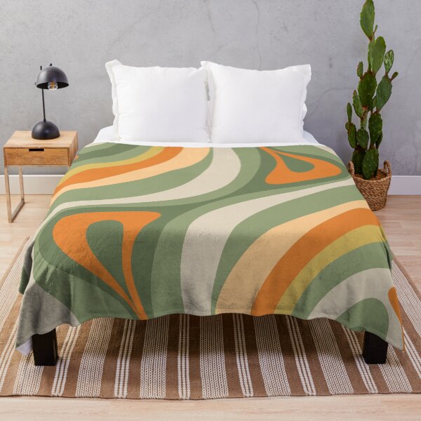 Item preview, Retro Abstract New Groove Swirl Pattern in Mossy Sage Olive Green and Orange 3 designed and sold by kierkegaard.