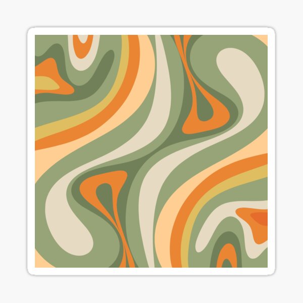 Item preview, Retro Abstract New Groove Swirl Pattern in Mossy Sage Olive Green and Orange 3 designed and sold by kierkegaard.