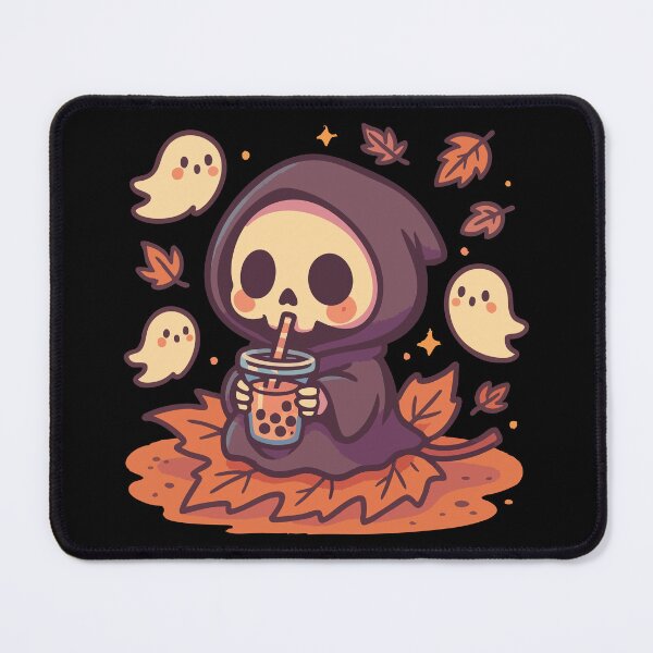 Item preview, Kawaii Death Boba Tea Ghost Fall Leaves designed and sold by TomFrontierArt.