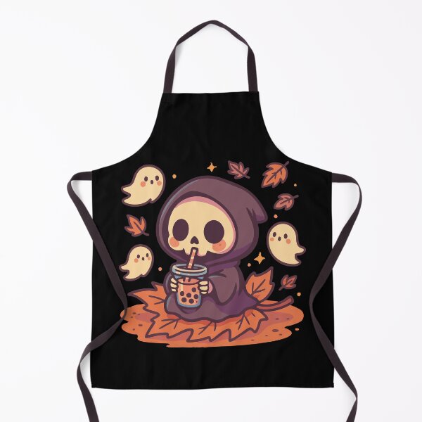 Item preview, Kawaii Death Boba Tea Ghost Fall Leaves designed and sold by TomFrontierArt.