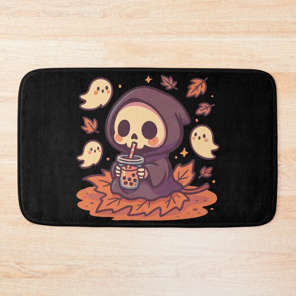 Item preview, Kawaii Death Boba Tea Ghost Fall Leaves designed and sold by TomFrontierArt.