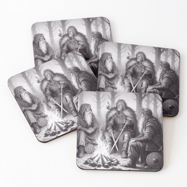 Item preview, An evening around a campfire: warrior, bard and Celtic druid designed and sold by jefboutique6150.