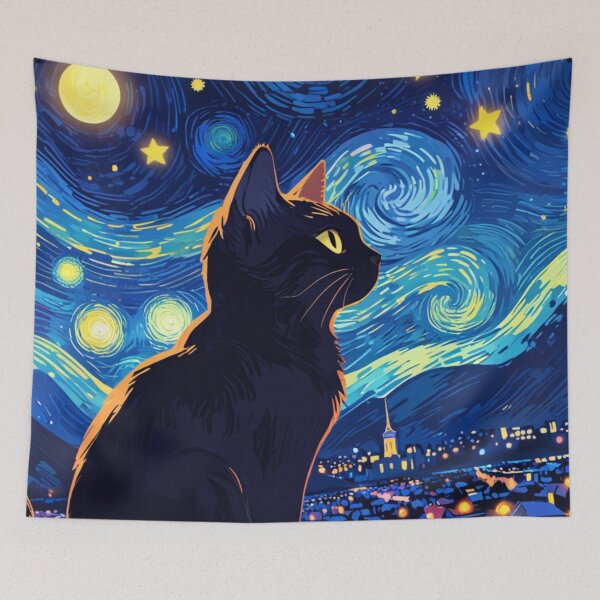 Item preview, Starry Night Cat A Van Gogh Inspired Digital Artwork designed and sold by Life is cat.